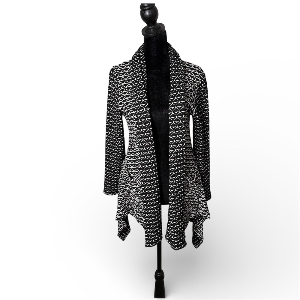 IC Connie K Lagenlook Artsy Geometric Knit Open Cardigan Sweater Womens S Draped